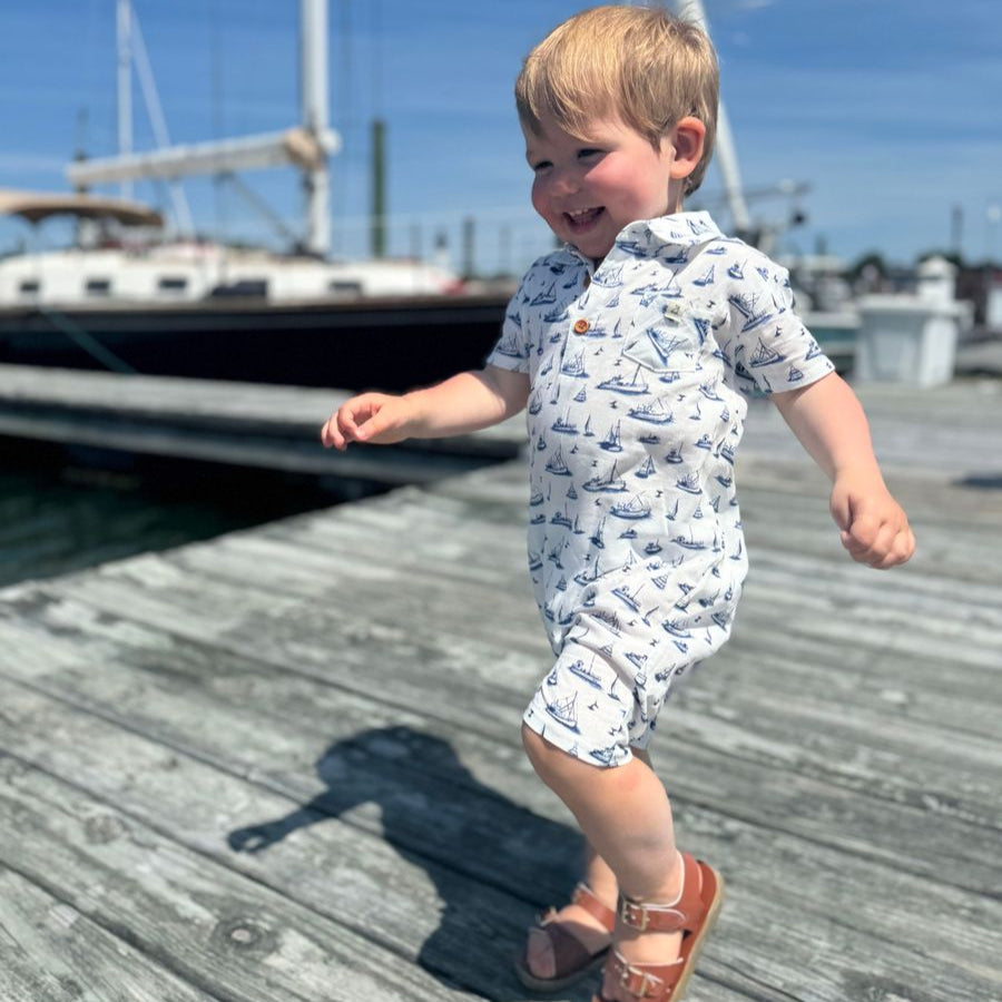 Molokai Printed Romper - Navy Boats