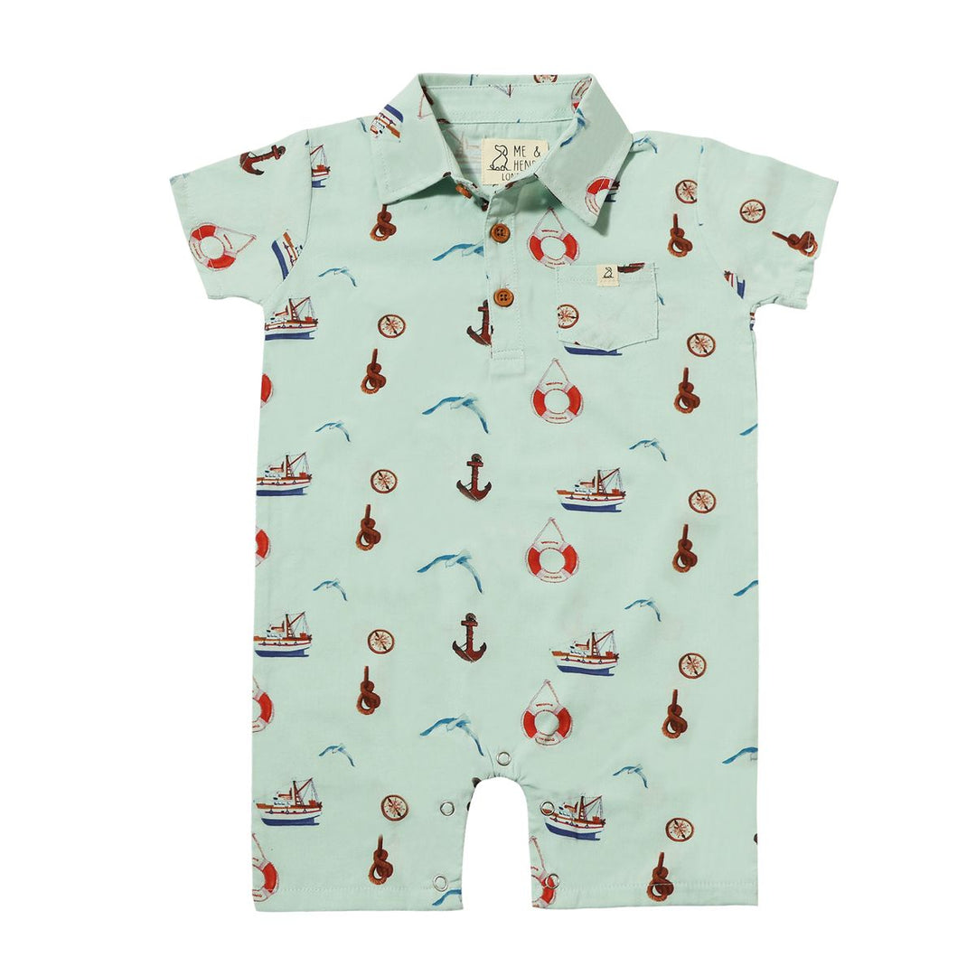 Molokai Printed Romper - Blue Nautical