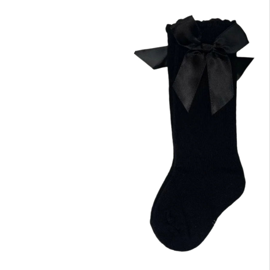 Bow Kneehigh Socks - Black