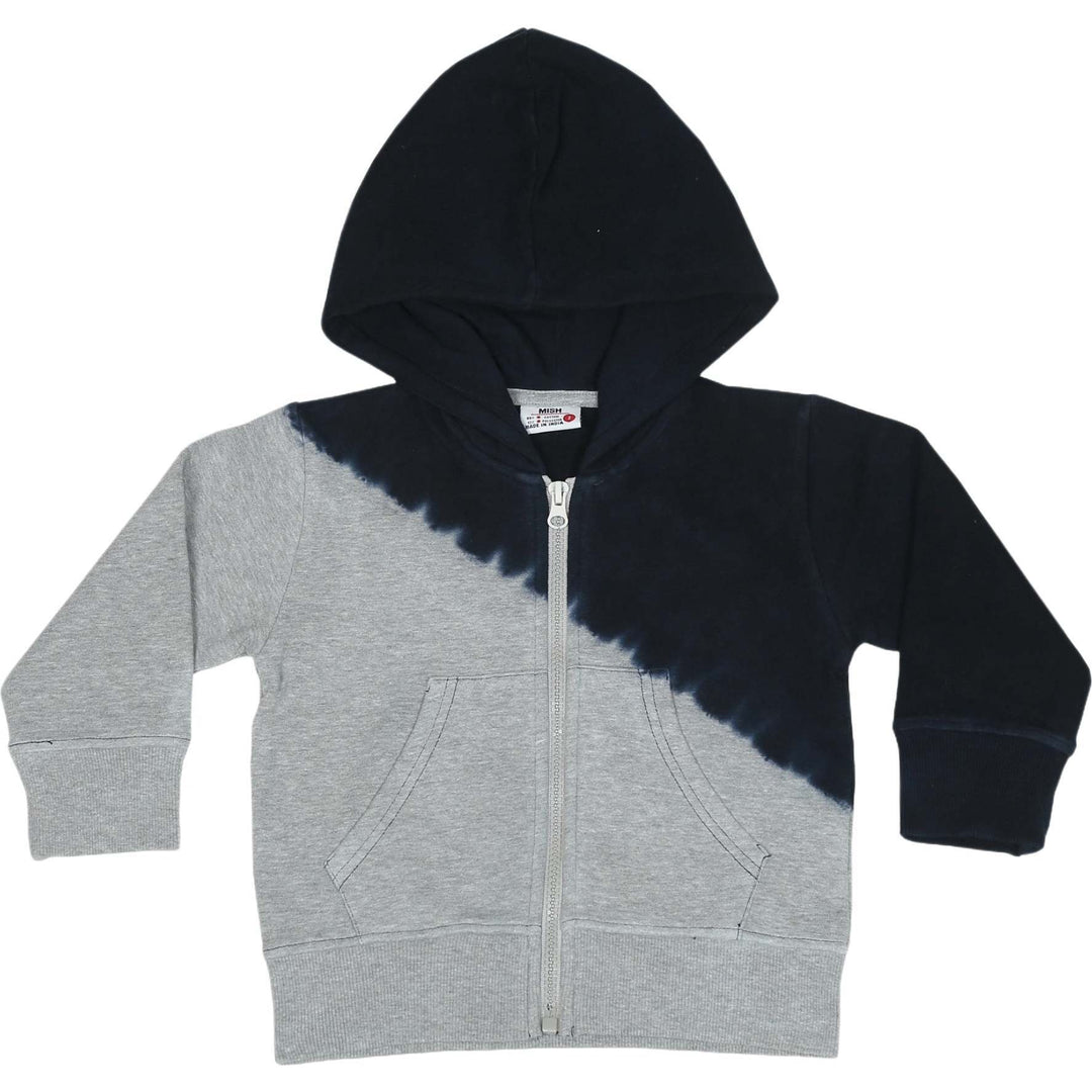 Diagonal Dip Zip Hoodie Navy
