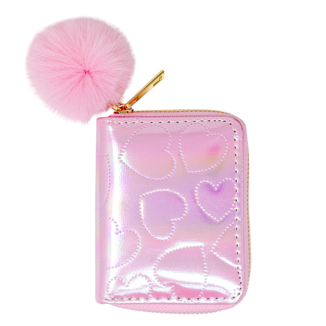 Shiny Dotted Heart Wallet - Pink