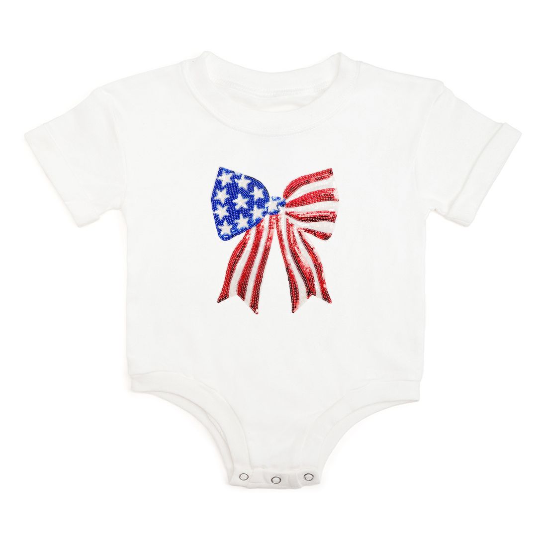 Patriotic Sequin Bow Patch S/S Romper