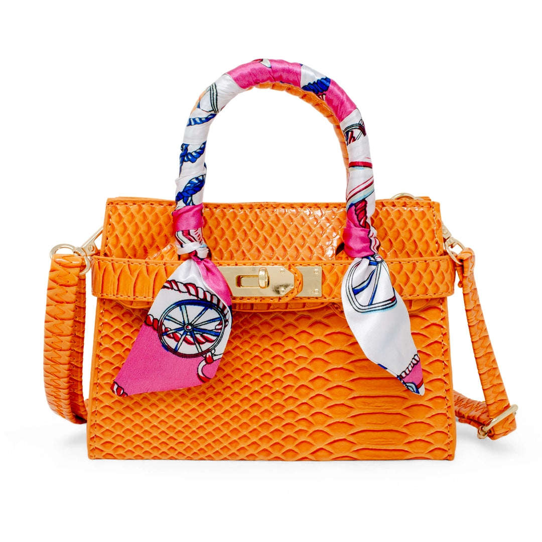 Vivid Crocodile Scarf Handbag - Orange