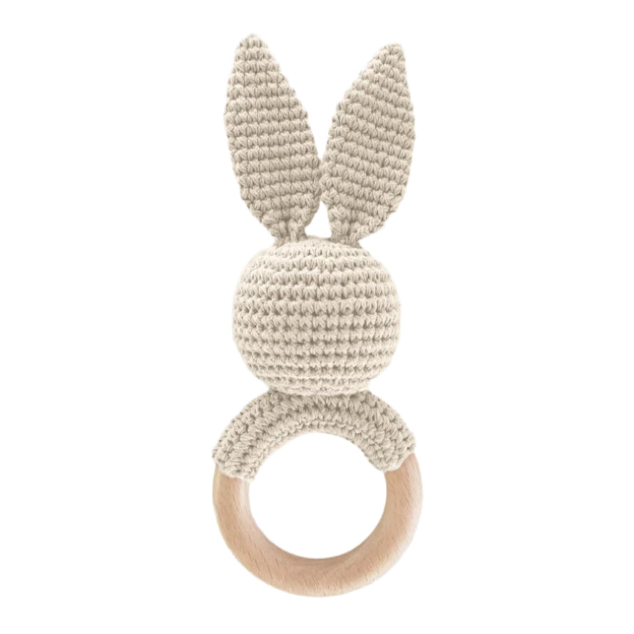 Cotton Crochet Rattle Teether - Cream Bunny