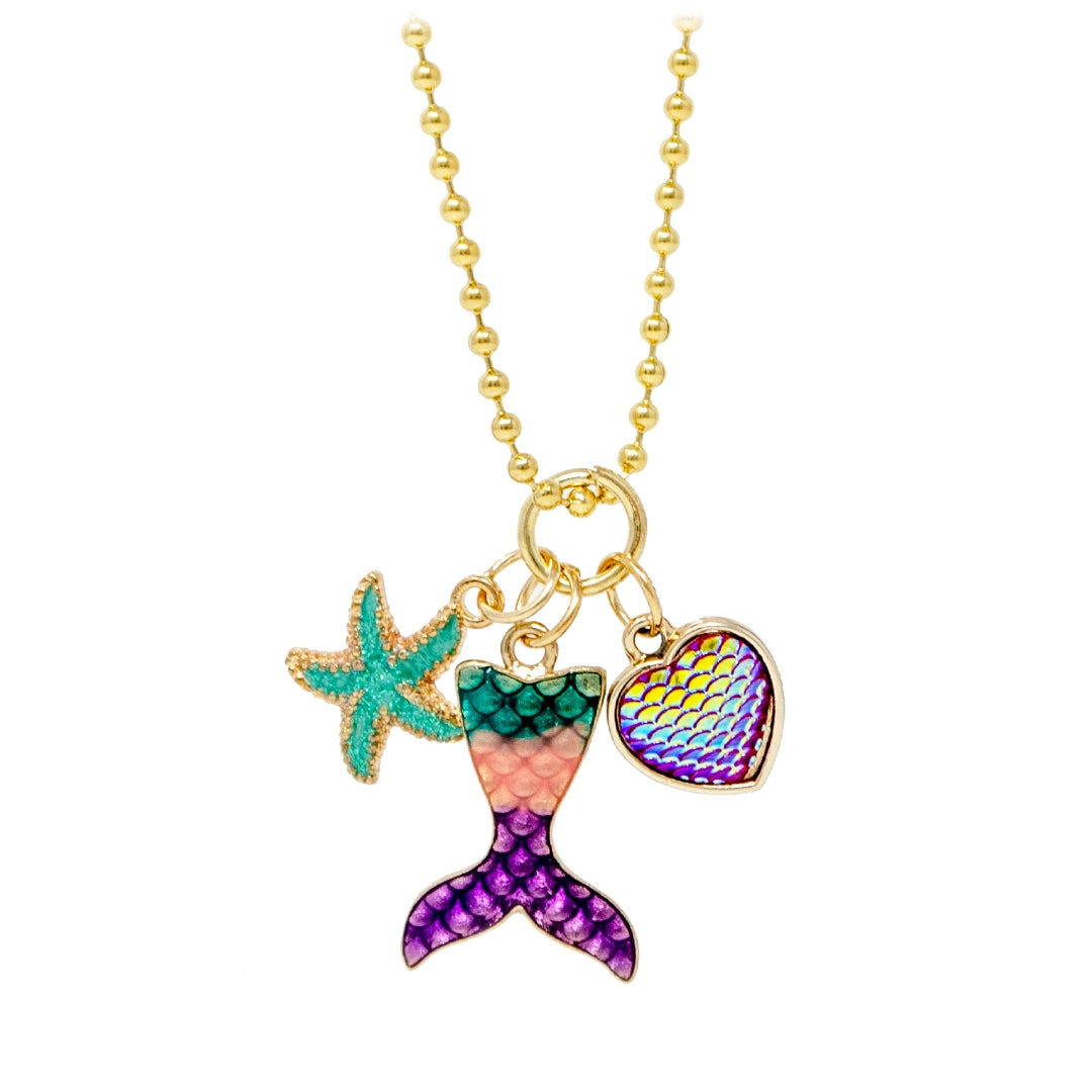 Mermaid Fin, Star & Heart Gold Charm Necklace