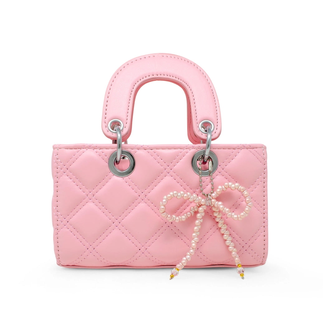 Quilted Bow Charm - Pink