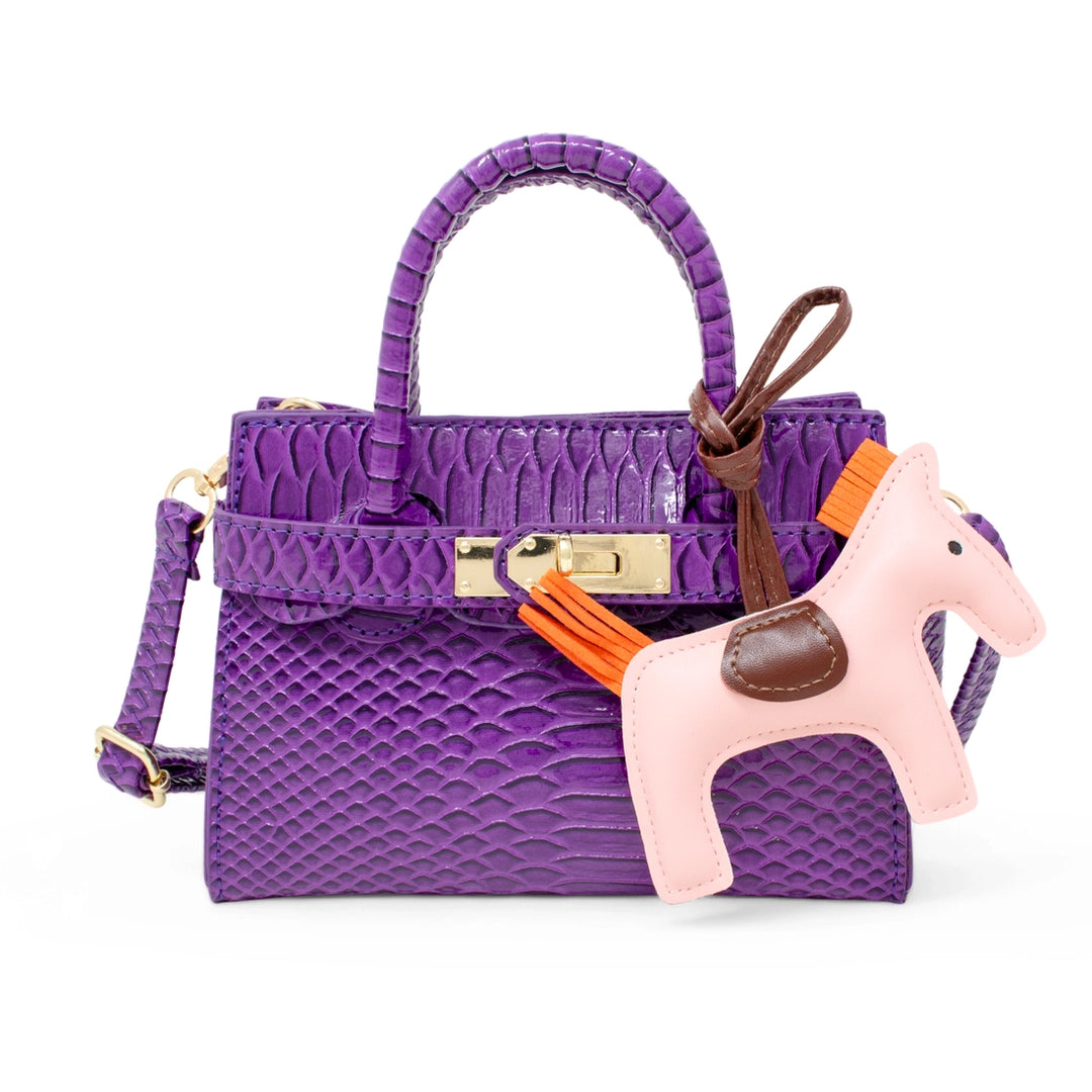 Vivid Crocodile Pony Handbag - Purple
