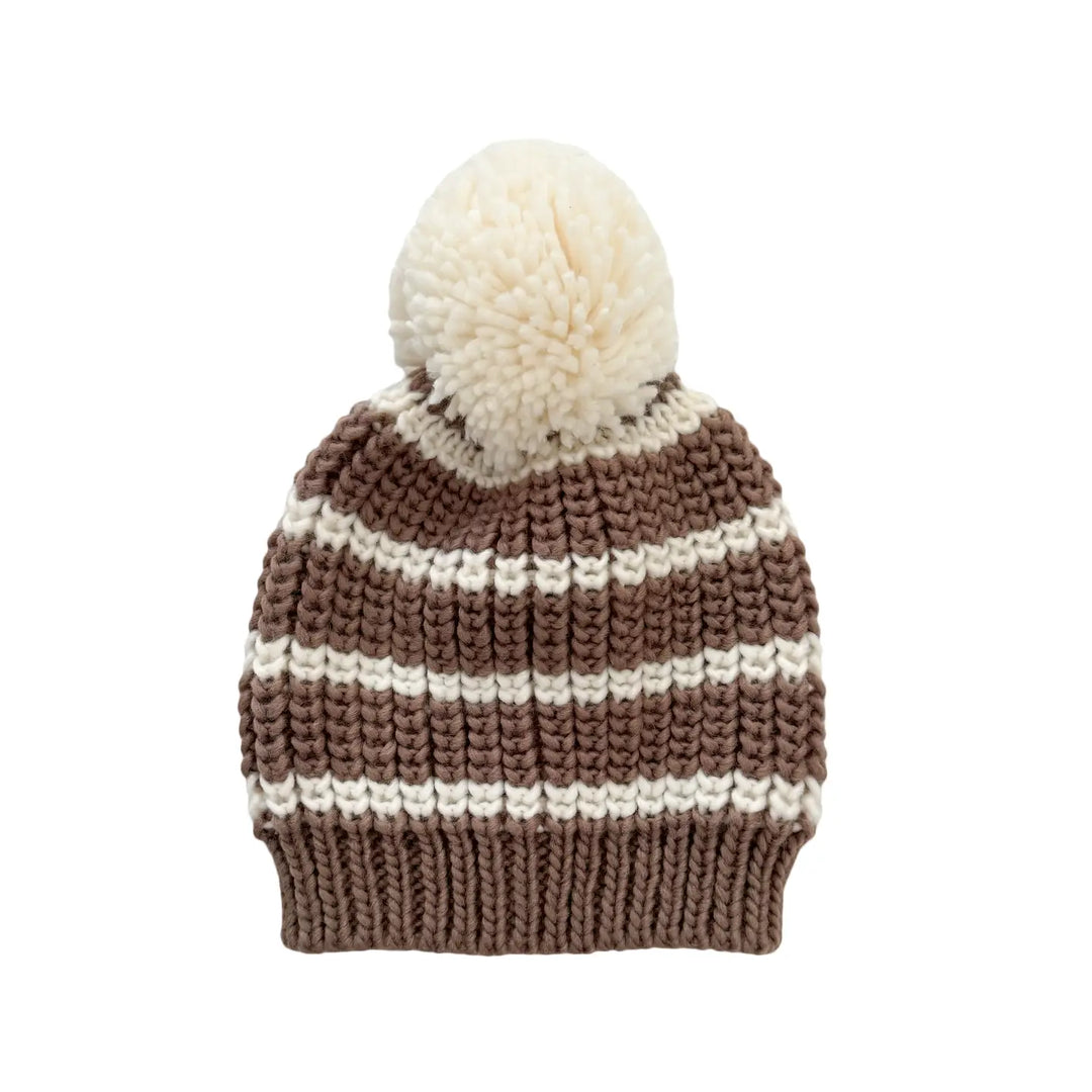 Rib Knit Stripe Hat - Tan