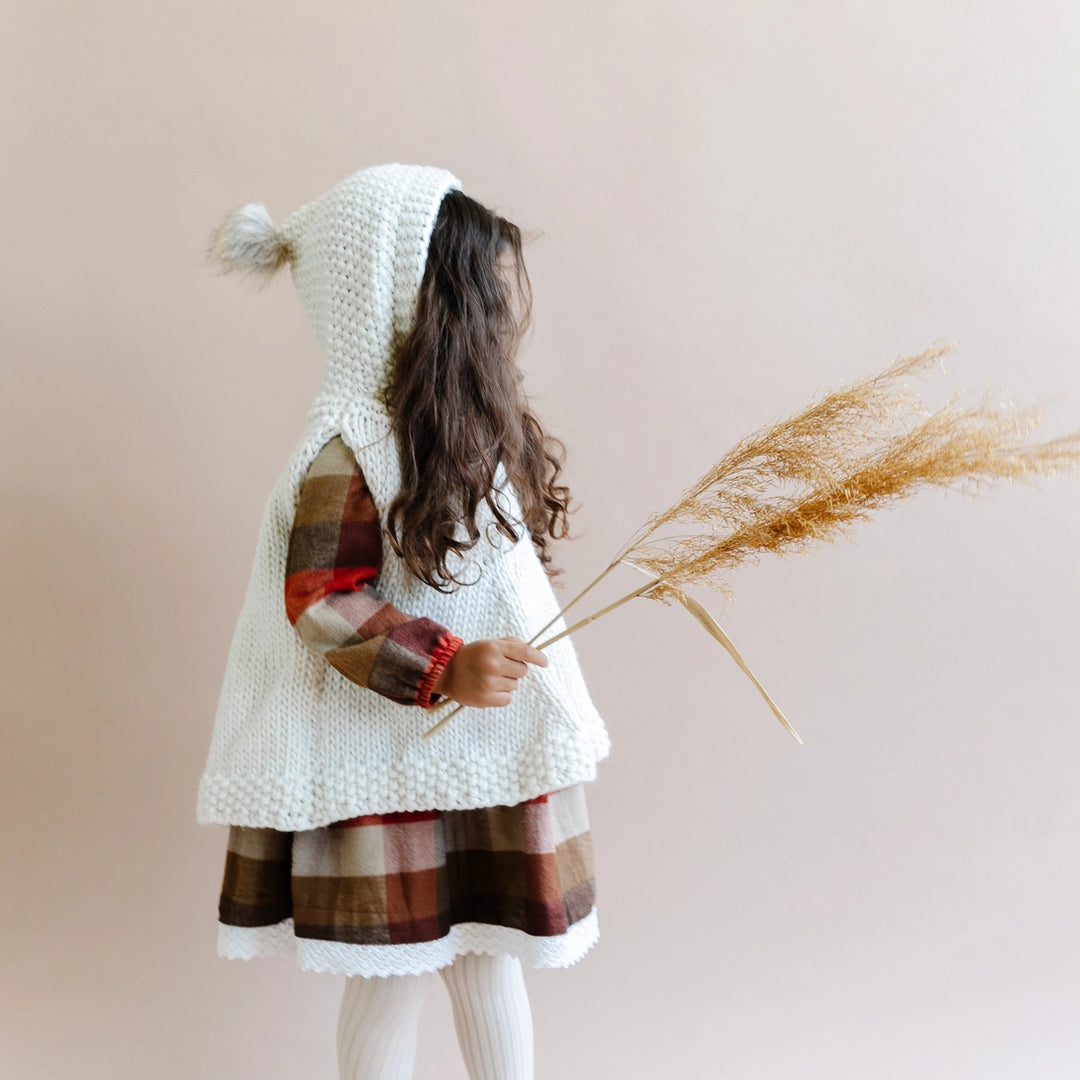Hand Knit Kids Poncho Cream