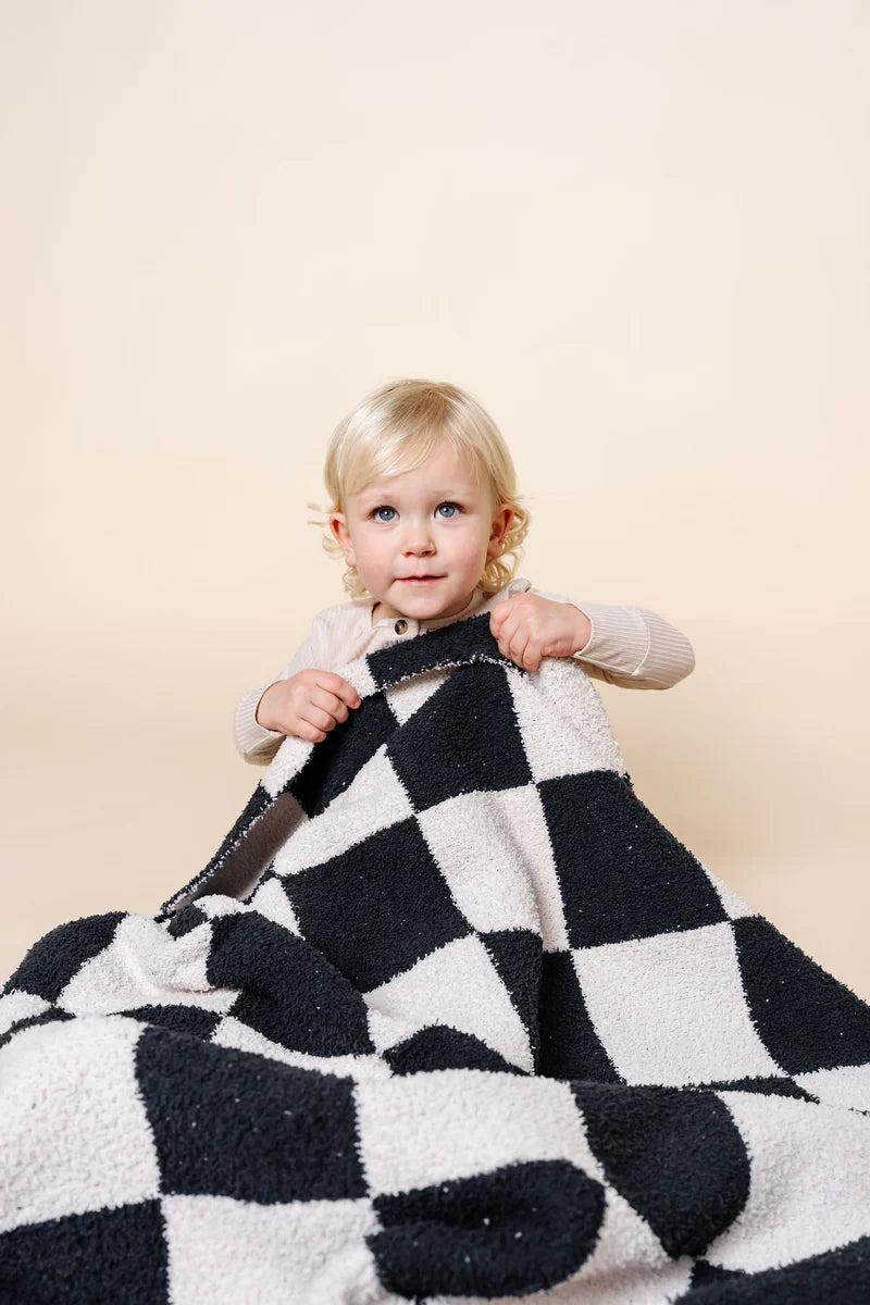 Charcoal Check Chenille Blanket Small