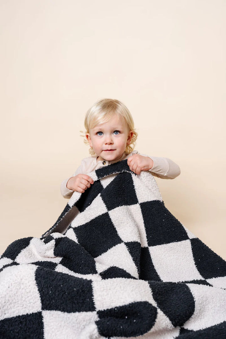 Charcoal Check Chenille Blanket Small