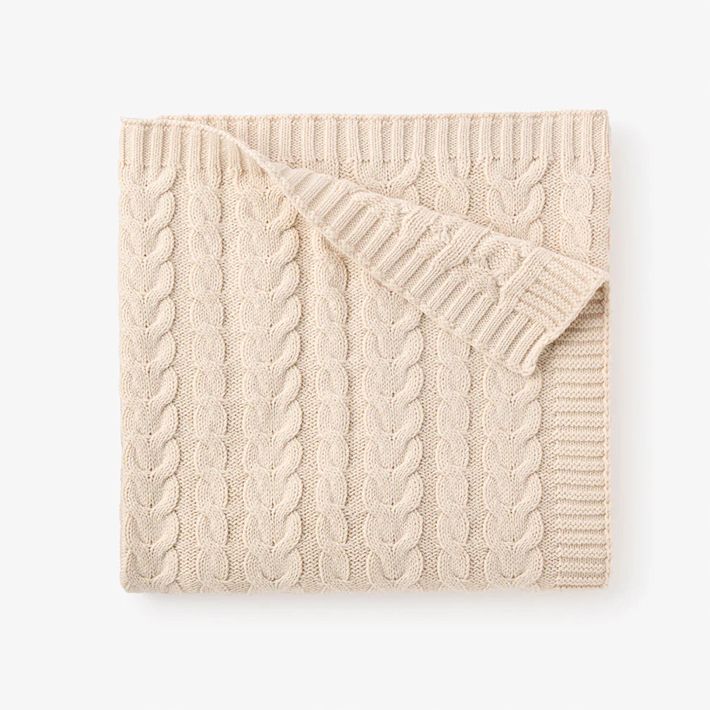 Wheat Horseshoe Knit Cable Blanket