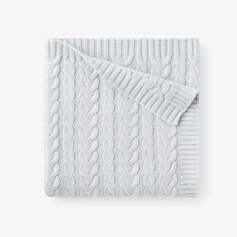Blue Horseshoe Knit Cable Blanket
