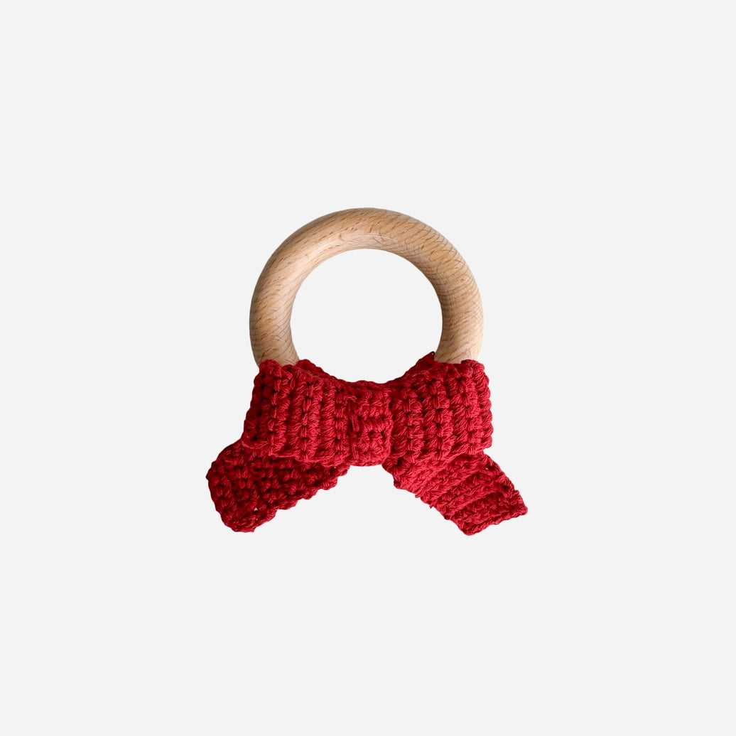 Teether Bow Red Cotton Crochet