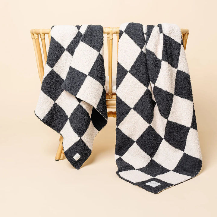 Charcoal Check Chenille Blanket Small