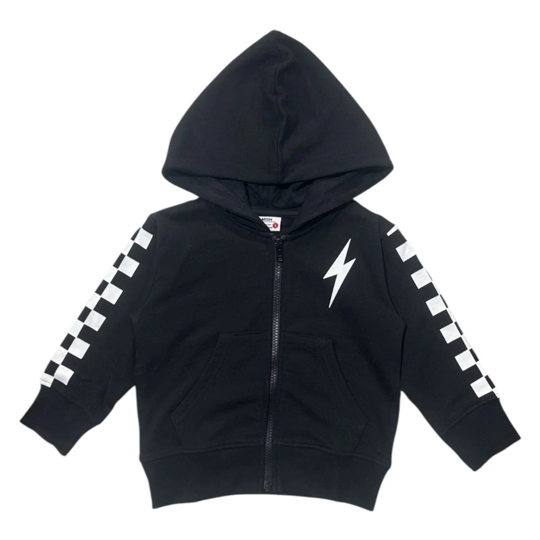 Check Zip Hoodie Black