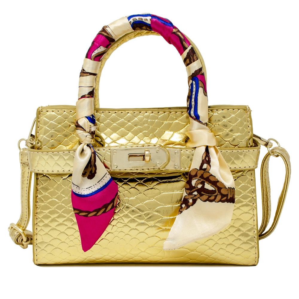 Gold Crocodile Scarf Handbag