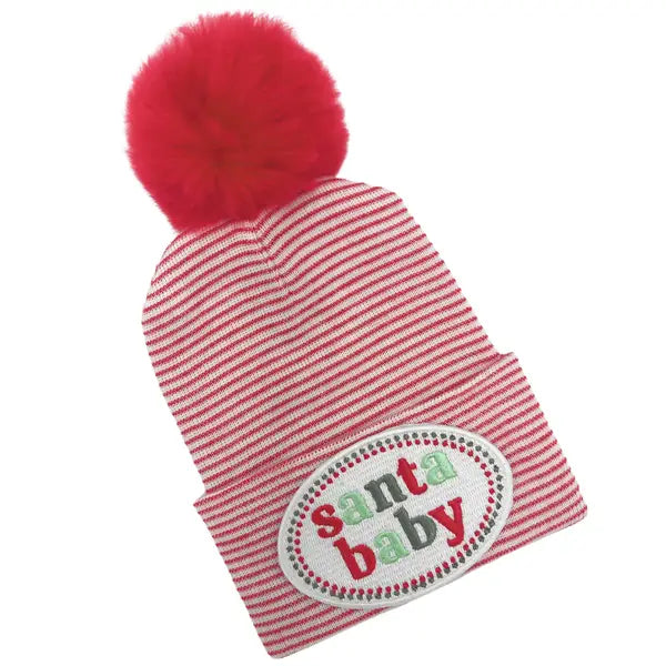 Santa Baby Striped with Fuzzy Pom Hat