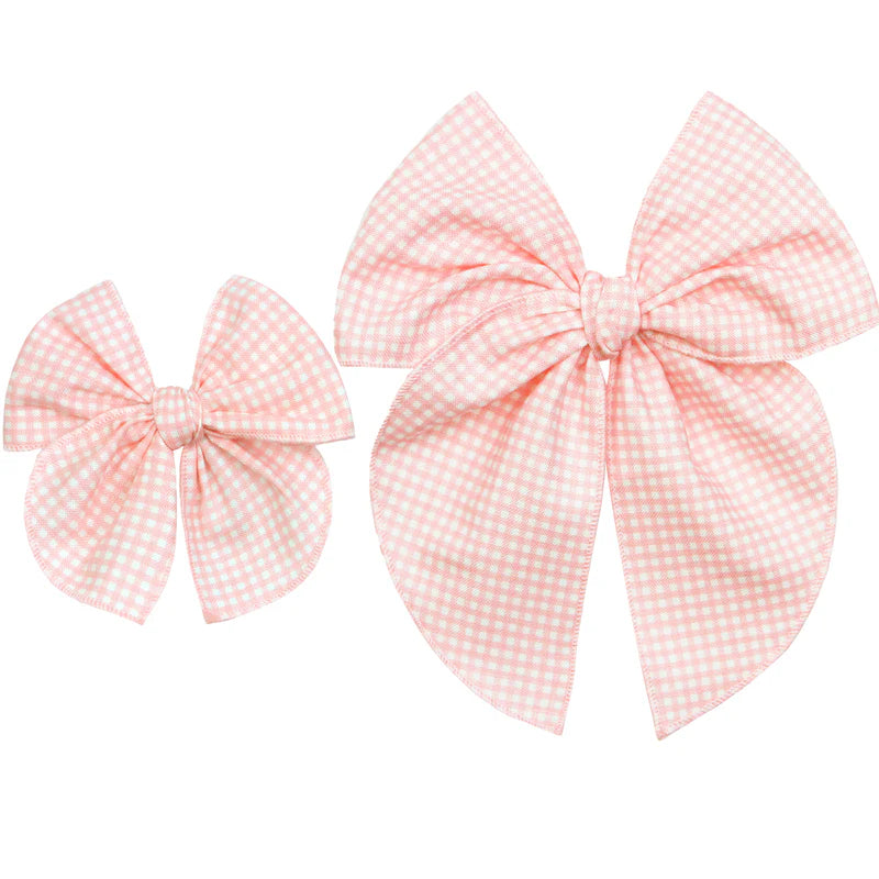 Cloud Muslin Heirloom Large Bow Clip - Petal Gingham