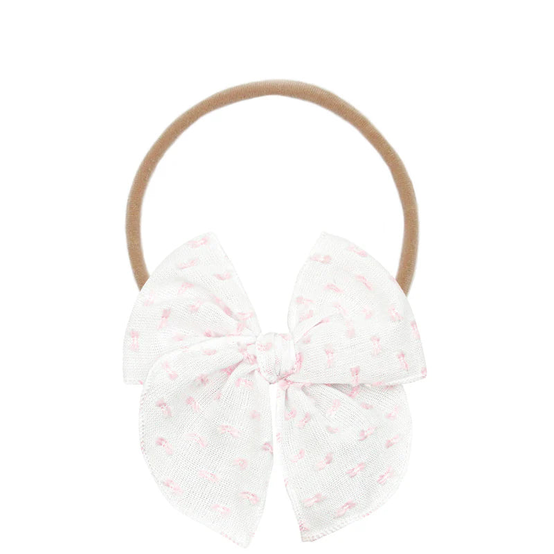 Cloud Muslin Heirloom Bow - Pink Swiss Dot Headband