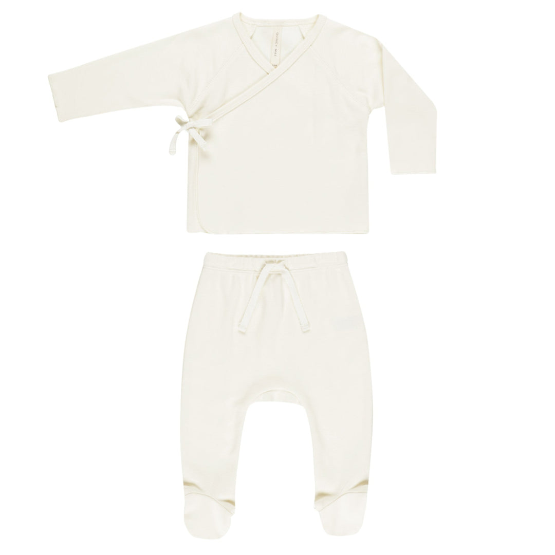 Wrap Top + Footed Pant Set - Ivory