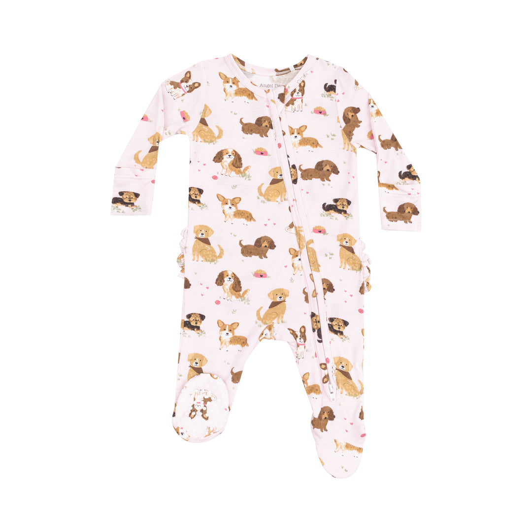 Best Friend Dogs Pink 2 Way Zipper Ruffle Back Footie