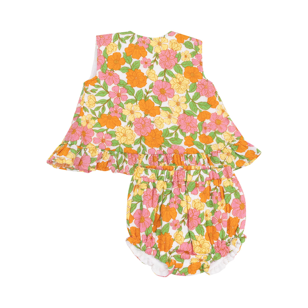 Botanical Retro Floral Ruffle Back Top & Bloomer