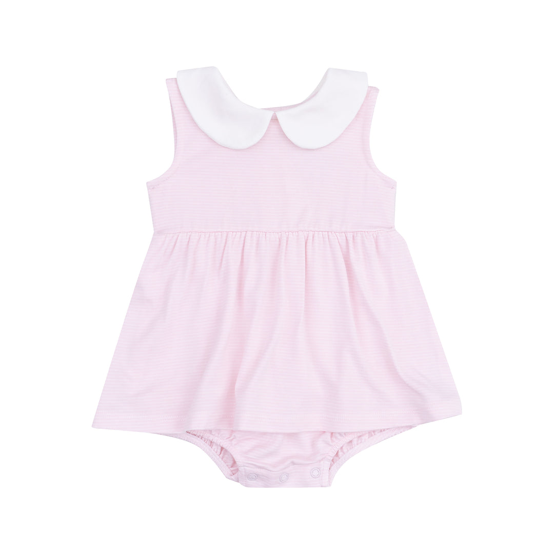 Stripe Classic Pink Peter Pan Collar Bubble W/ Skirt