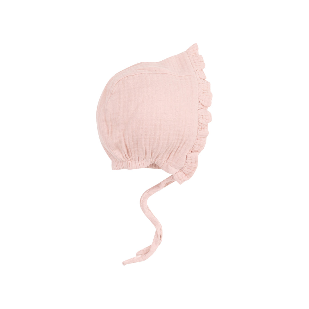 Solid Muslin Rose Smoke Ruffle Bonnet
