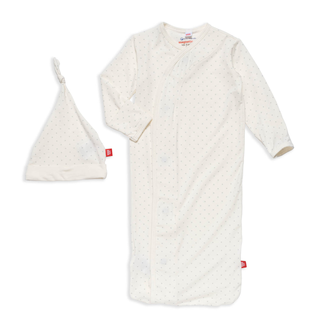 Pin Dot Cream Modal Magnetic Gown & Hat