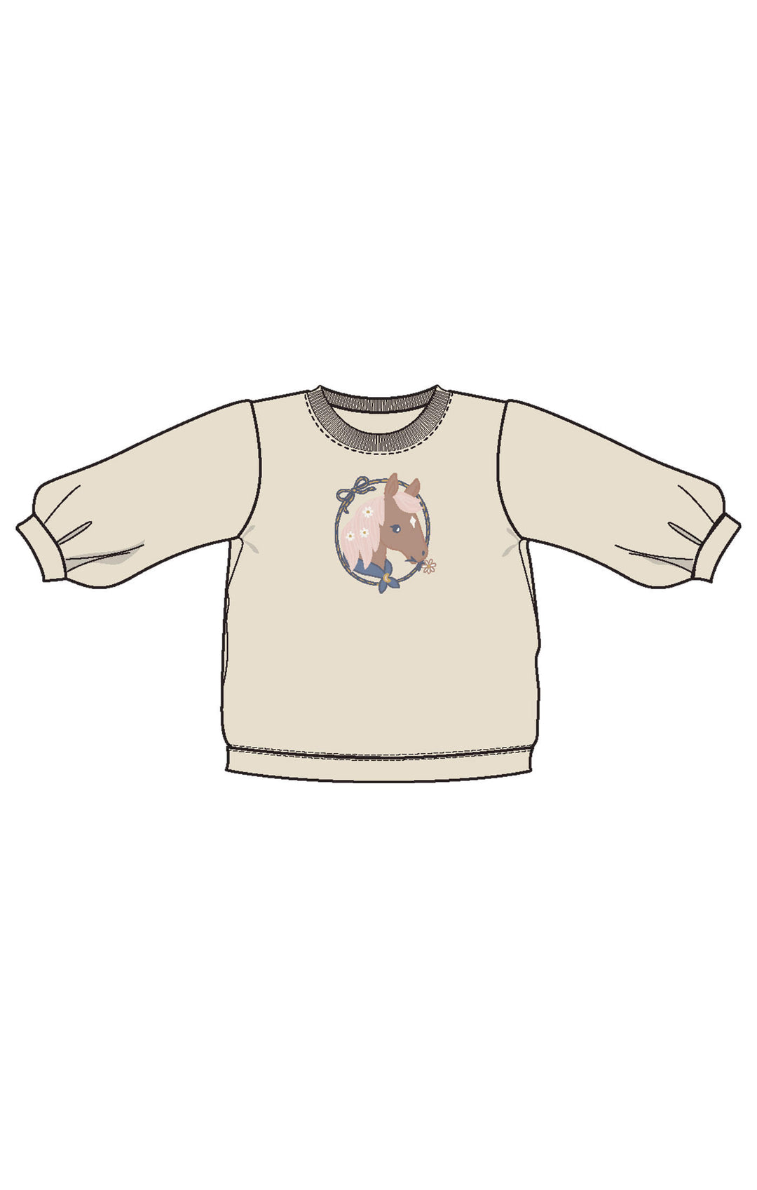 Country Calico Puff Sleeve Horse Sweatshirt