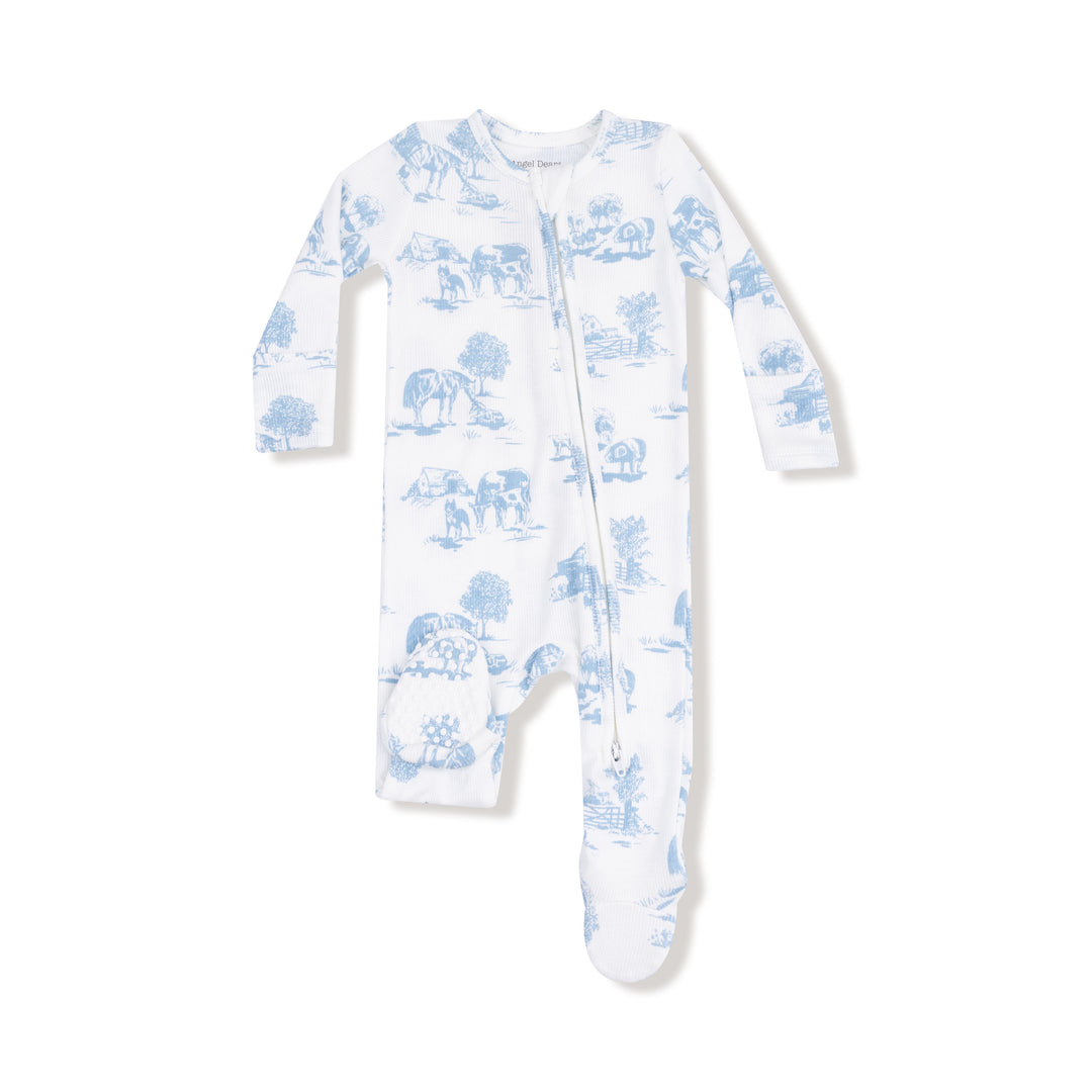 Blue Farm Toile Peter Pan Collar Zipper Footie