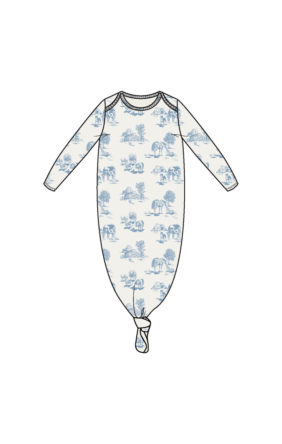 Blue Farm Toile Ribbed Knotted Gown