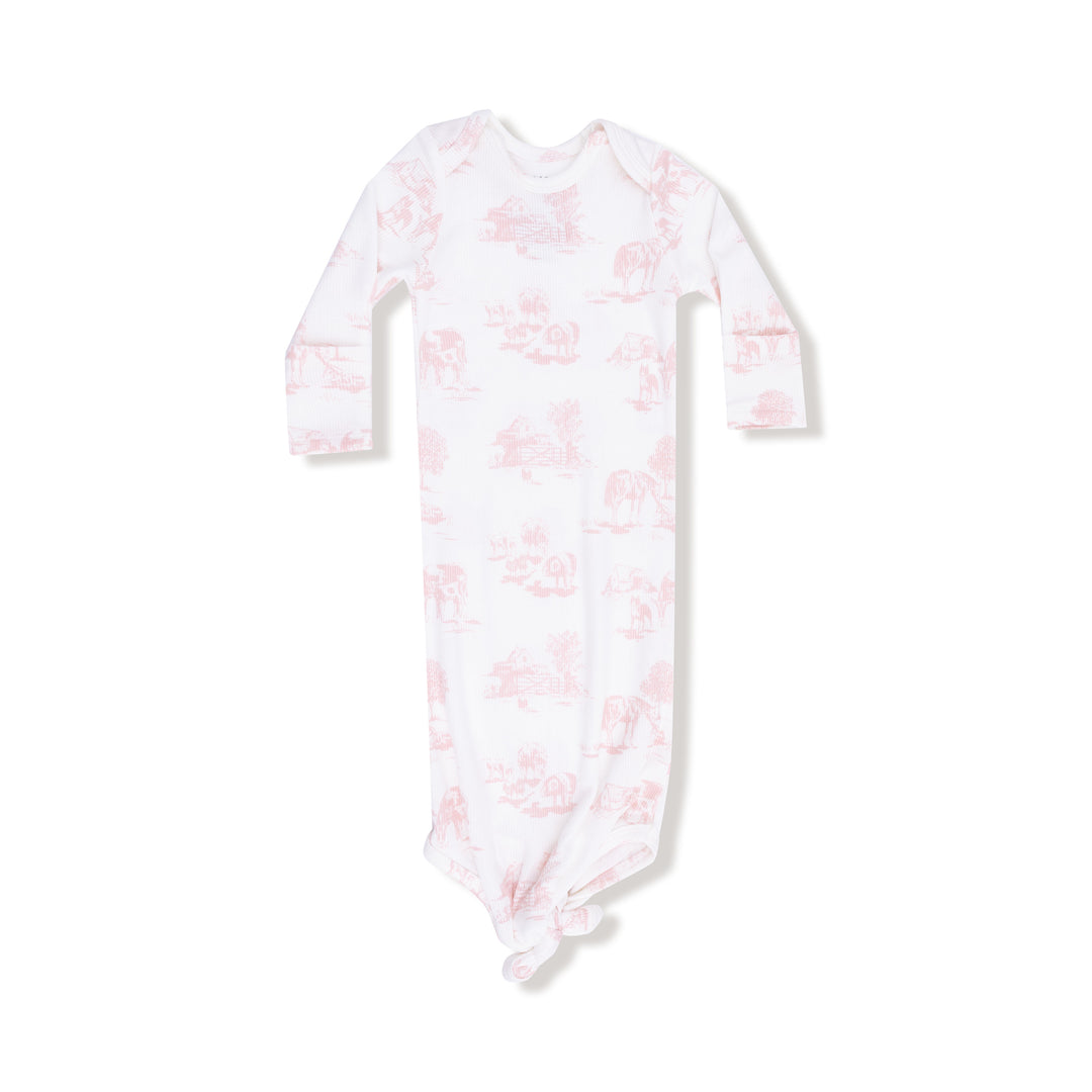 Pink Farm Toile Ribbed Knotted Gown