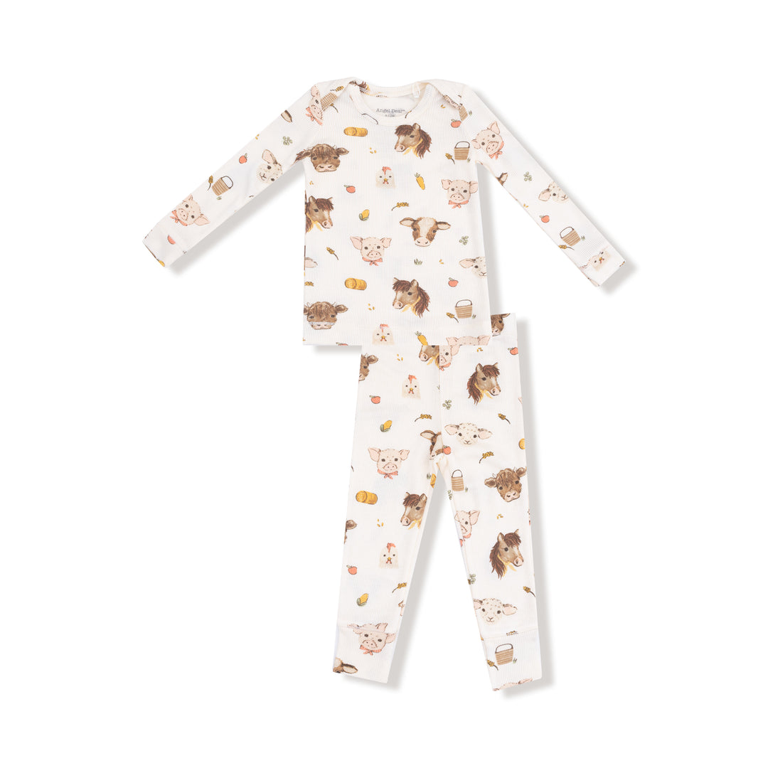 Vintage Baby Farm Animals Loungewear Set Ivory