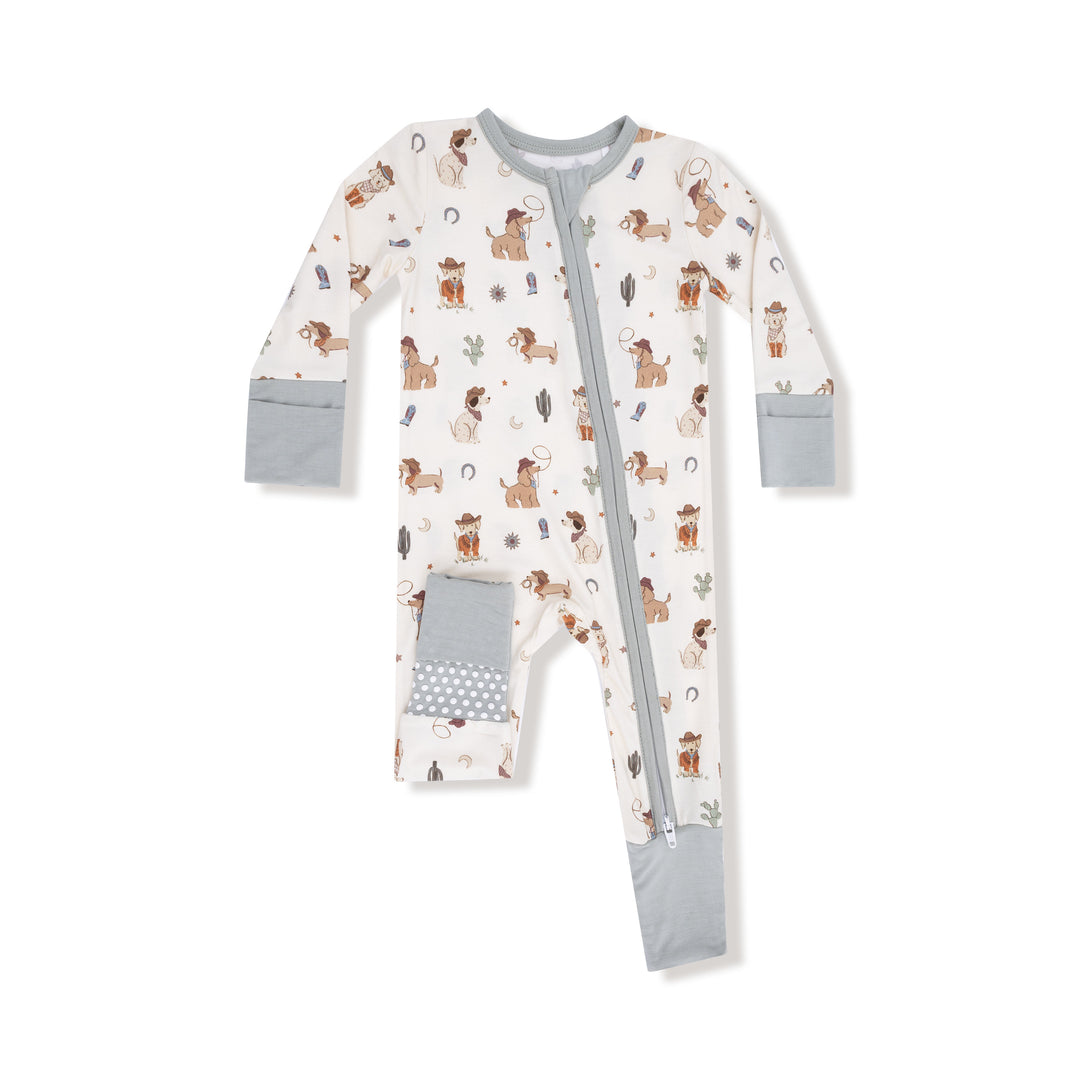 Cowboy Dogs 2 Way Zipper Romper Green