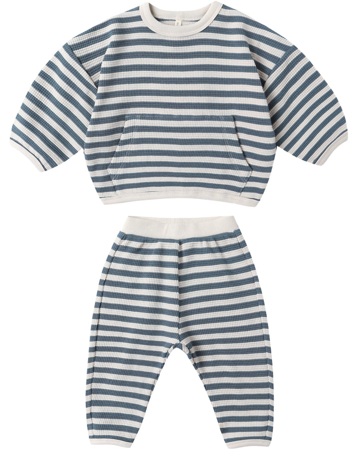 Waffle Slouch Set - Ocean Stripe