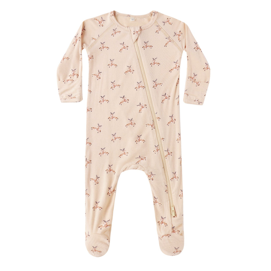 Reindeer Bamboo Zipper Footie