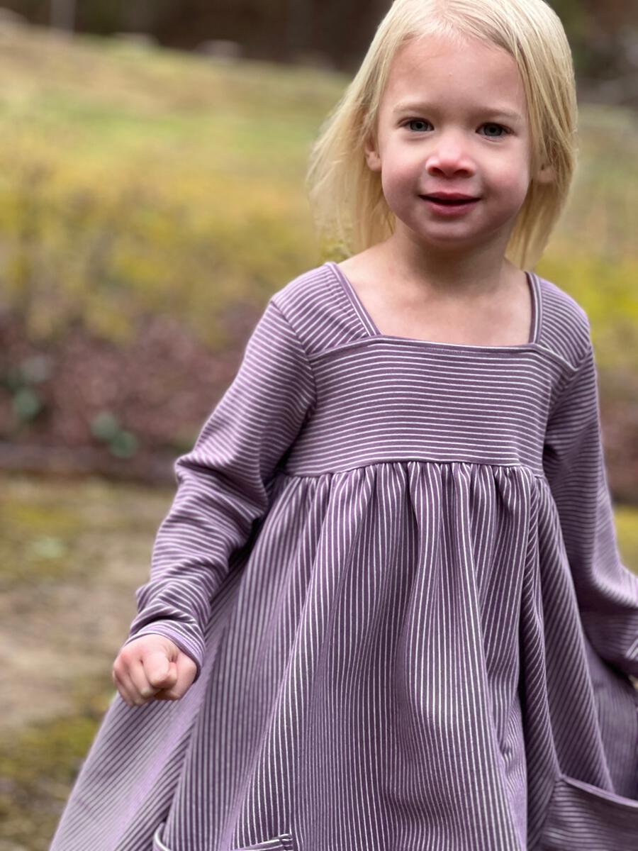 Rylie Dress- Purple and Cream Stripe