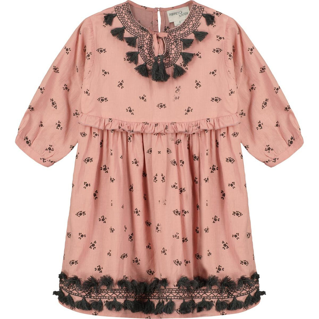 Embroidered Keyhole Dress- Dusty Pink