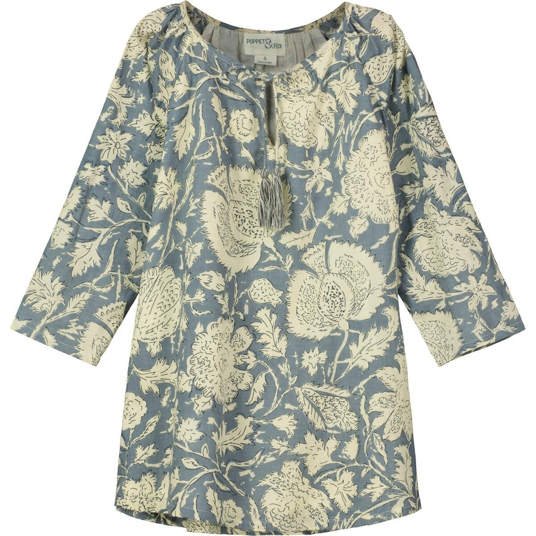 Gypsy Tunic- Blue with Cream Florals