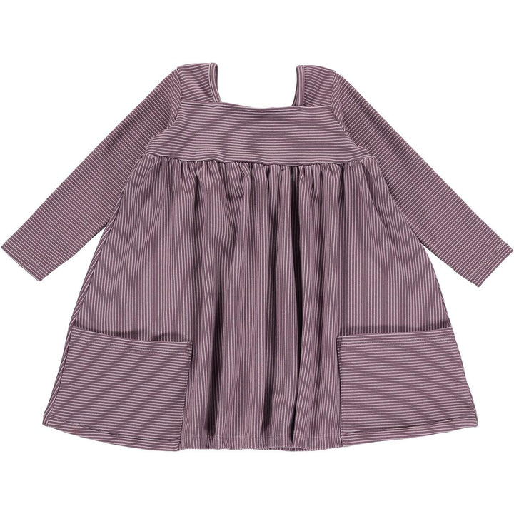 Rylie Dress- Purple and Cream Stripe