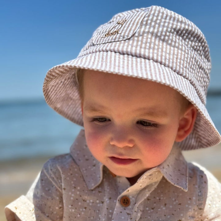 FISHERMAN Woven Bucket Hat - Brown/White Seersucker Stripe