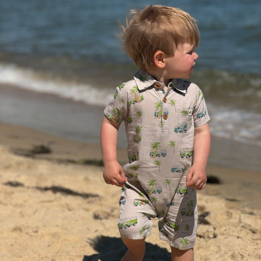 Molokai Printed Romper - Grey Campervan