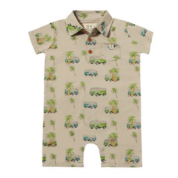 Molokai Printed Romper - Grey Campervan