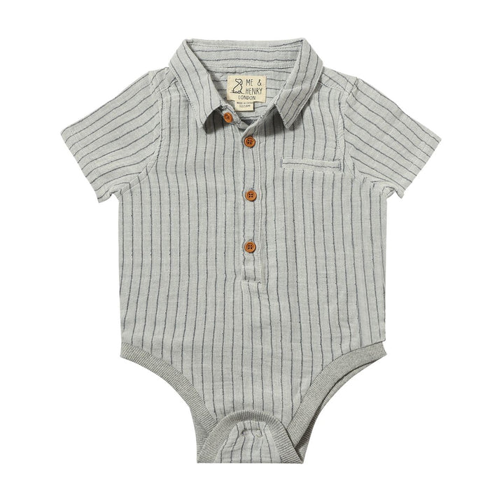 Helford Grey/White Stripe Gauze Onesie