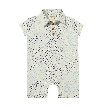 Drift Printed Polo Romper - Blue/Yellow Fish