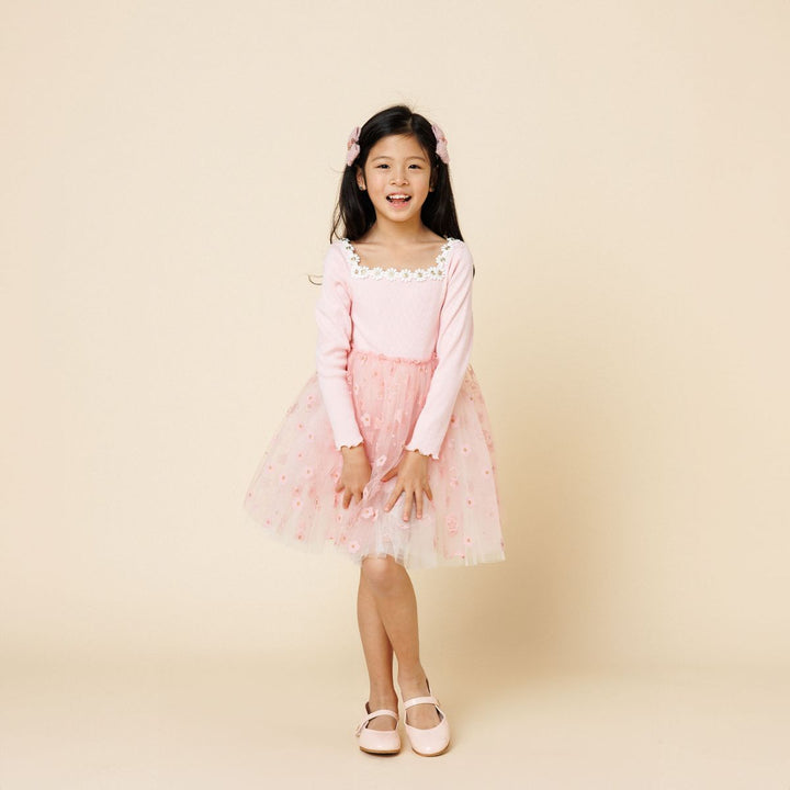 Flower Lace Tutu Dress - Pink