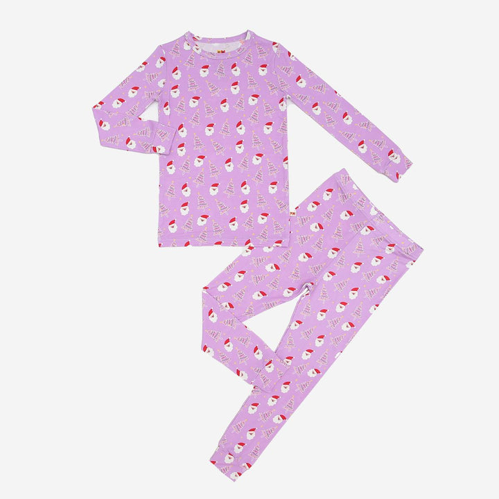 Printed Bamboo Pajama Set - Purple Santa