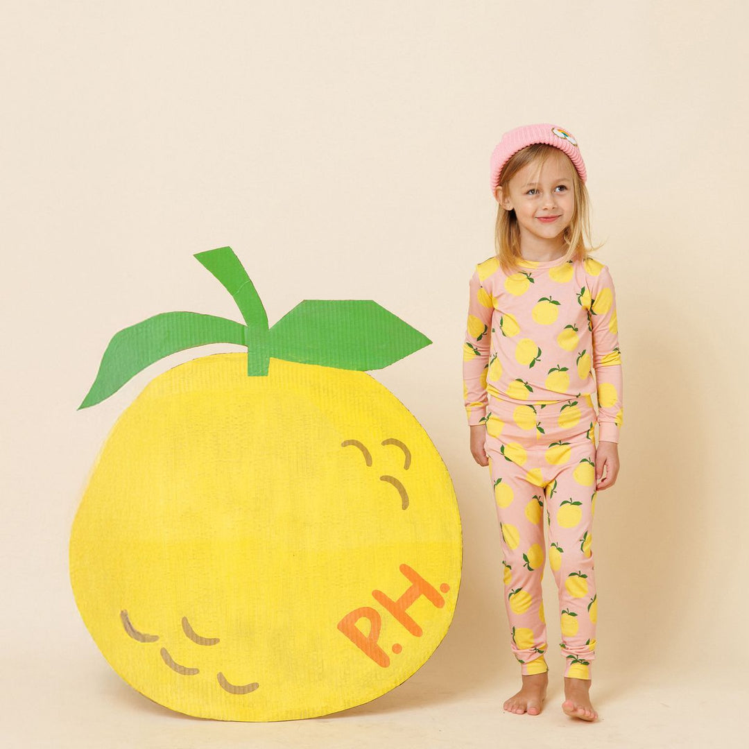 Printed Bamboo Pajama Set - Pink Yuzu
